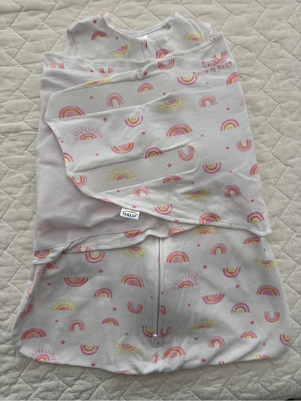 HALO SleepSack Swaddle 100% Cotton Rainbow Print NB 0-3 Months EUC